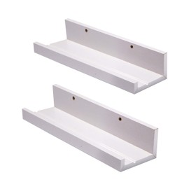 Muzilife Floating Picture Ledge Display Shelves Decorative Wall Mounted Storage Shelf Home Decor Set of 2 for Bedroom, Bathroom, Living Room, Kitchen (12 Inches Length, White)