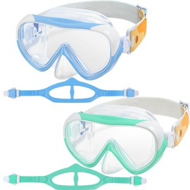 Kids Swim Mask - Ultimate 180° Kids Swim Goggles Anti-Fog Child Diving Mask Leak-Proof Kids Goggles with Nose Cover&Fabric Strap for Ages 4-14 for Swimming, Snorkeling and Diving