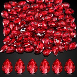 100 Pieces DIY Teardrop Crystal Rhinestones Beads Glass Faceted Three-Dimensional Beads Jewelry Making Craft for Women Girls (Red)