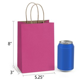 BagDream BagDream Kraft Paper Bags 25Pcs 5.25x3x8 Inches Small Paper Gift Bags with Handles Party Bags Shopping Bags Kraft Bags Pink Paper Bags Bulk