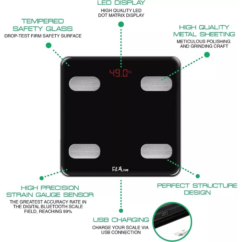 Fit2Live Digital Bathroom Weight Scale, Bluetoo