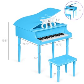 Best Choice Products Kids Classic Wooden 30-Key Mini Grand Piano Musical Instrument Toy w/ Piano Lid, Bench, Foldable Music Rack, Song Book, Note Stickers, Enamel Finish - Light Blue