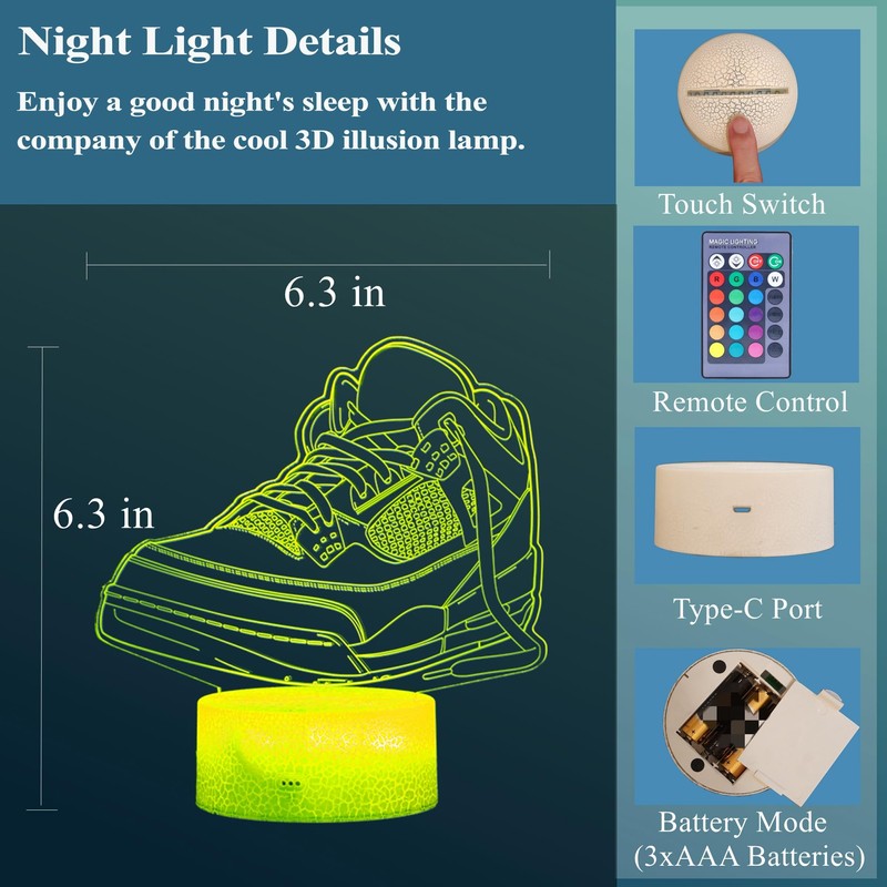 POSSHE 3D Illusion Night Light Lamp, 16 Colors Changing, Remote