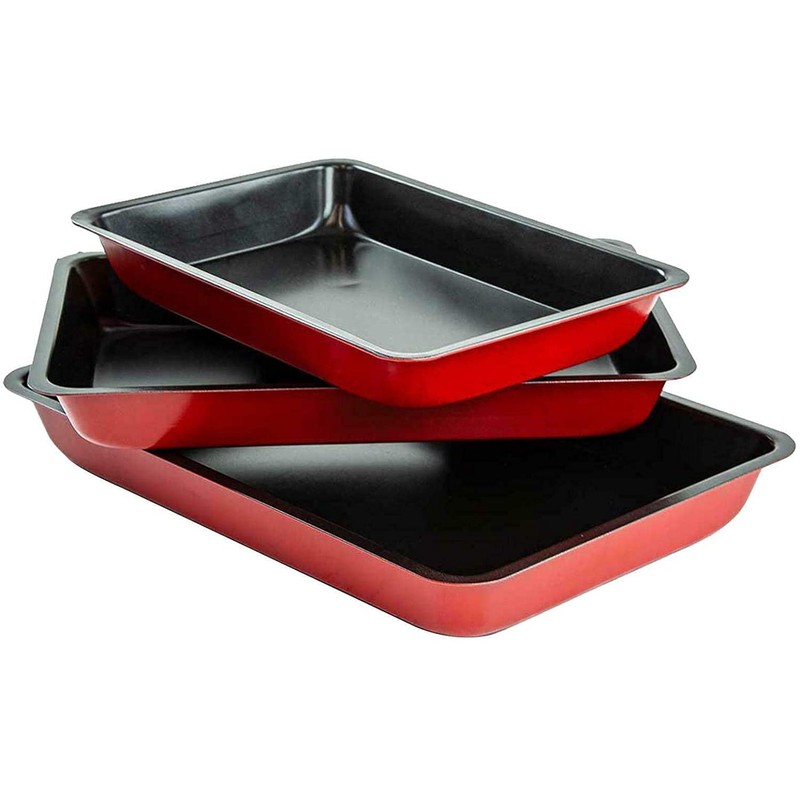 Roasting Tray 3-Piece Set: Non-Stick Deep Oven Baking Tray Set