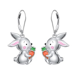 Bunny Earrings for Women 925 Sterling Silver Easter Bunny Dangle Drop Earrings with Carrot Cute Rabbit Leverback Earrings Jewelry