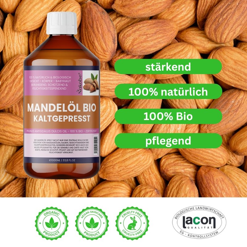 Natives Bio-Mandelöl Kaltgepresst – Premium Massage-, Haut- & Haarpflegeöl -