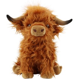 CREJOHY Highland Cow Plush Toy, 11in Highland Fluffy Cow Plush Cuddly Toys, Scottish Highland Cow Teddy Stuffed Soft Toys for 3 4 5 6 7 8 Year Old Boys Girls Kids Gifts for 3-12 Year Old (Brown)