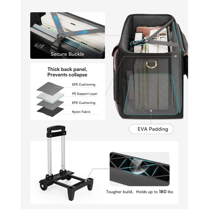 Arcoyard Rolling Teacher Bag with File Teacher Tote and Detachable