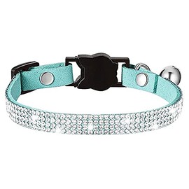 Rhinestones Dog Cat Collars with Bell Bling Pet Puppy Collars with Soft Velvet Crystal Collars Girl Jeweled Necklace (Blue-1)