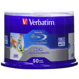 Verbatim 43812 BD-R Datalife 25GB 6x Write Speed Blanks Printable 50 Spindle