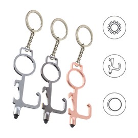 Multifunctional Key Tools,Keychain Hook Gadget,Hands Free Door Handle Opener,Elevator Button Pusher,Screen Surface Stylus,Metal Bottle Opener,with Retractable Chain/Ring/Carabiner/Buckle(3 Packs)
