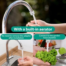 Faucet Adapter with Aerator,Garden Hose to Sink Faucet Adapter,Faucet to Garden Hose Adapter for Bathroom and Kitchen, Sink Hose Attachment with 3/4" GHT Thread Chrome