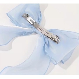 Unbranded Light Blue Silky Organza Curl Stylish Bow Big Ribbon Hair Clip All Hair Types