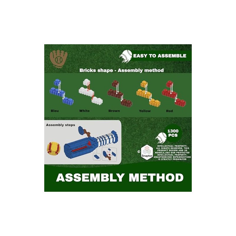 Baseball - Softball 3D Building Block Set - Bat and