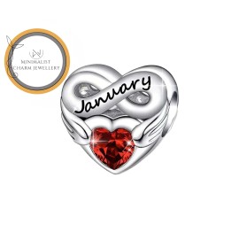 Minimalist Charm Jewelry January Heart Infinity Birthstone Charm For Bracelet, January Charm