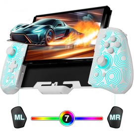PALPOW Switch Handheld Controller for Switch/OLED Hall Controller, Ergonomic One-Piece JoyPad with/RGB/Turbo/Mapped Switch Gamepad - White