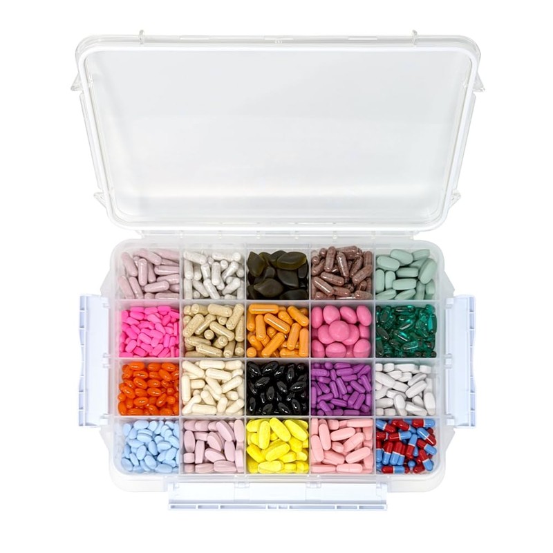 20 Compartment Large Pill Case with Airtight Seal - Silicone