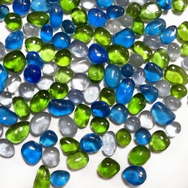 0.88LB Mixed Green Fish Tank Gravel Aquarium Glass Stones Sea Glass Pebbles Aquarium Gravel Rocks Fish Tank Rocks, Beads Pebbles Rock Sand Glass Gems Stones for Vase Filler Turtle Fish Tank Decoration