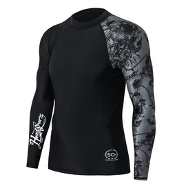 HUGE SPORTS Men's Splice UV Sun Protection UPF 50+ Skins Rash Guard Long Sleeves(Piracy, L)