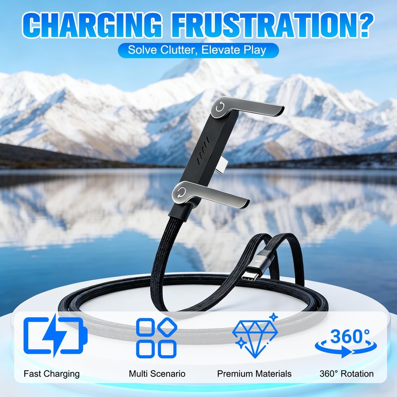 Sideways Phone Charger, 240W Fast Charging Cable, Invisible Stand Charging