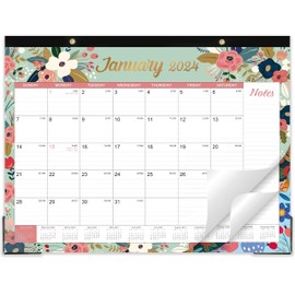 Desk Calendar 2024 - Jan. 2024 - Dec. 2024, 12 Monthly Desk/Wall Calendar 2024,16.8" x 12", Thick Paper with Corner Protectors, Large Ruled Blocks - Floral
