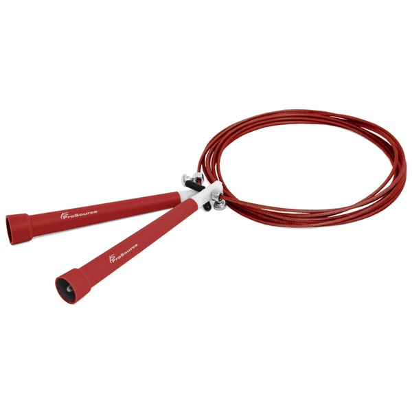 ProsourceFit Speed Jump Rope 10’ Adjustable Length, Super Fast Turning for Crossfit, Cardio, Boxing(Red)