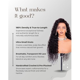 Gorpo 24 Inch Deep Wave Lace Front Wigs Human Hair, 13x6 HD Wet and Wavy Lace Front Wigs, Curly Human Hair Wig, 180 Density Deep Wave Wig, Pre Plucked & Glueless, Natural Color