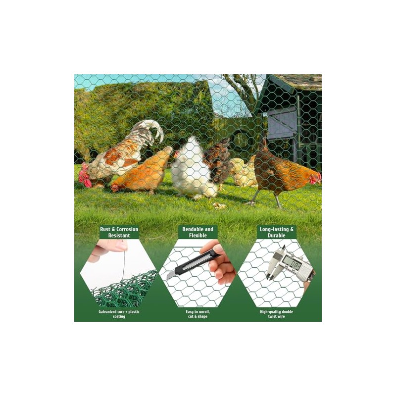 HCFGS Chicken Wire,0.6in Hexagonal Green Floral Chicken Wire Mesh PVC