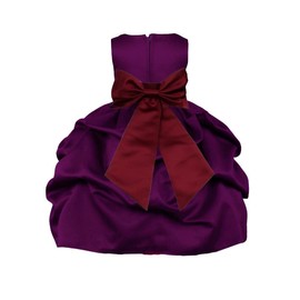 Pink Promise Wedding Party Plum Purple Pick-Up Flower Girl Dress with Bow, Plum/Burgundy, 10