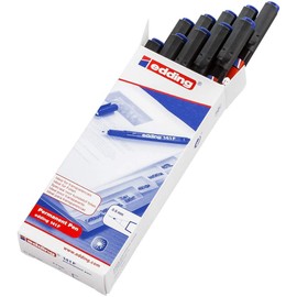 edding 141 F permanent pen - blue - 10 pens - round nib 0.6 mm - pen for writing on glass, plastic, foils and smooth surfaces - permanent, quick-drying, smudge-proof and waterproof