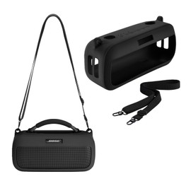 Silicone Protective Case Suitable for Bose SoundLink Max Portable Speaker, Portable Suitcase Protective Case with Shoulder Strap Protective Case Wireless Speaker Accessories (Black)