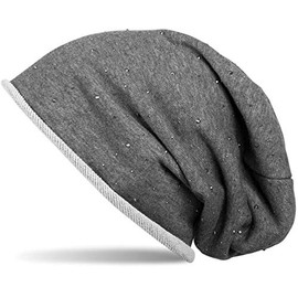 styleBREAKER classic beanie hat with rhinestone studs application, and rolled edge, warm, unisex 04024024, color:dark grey