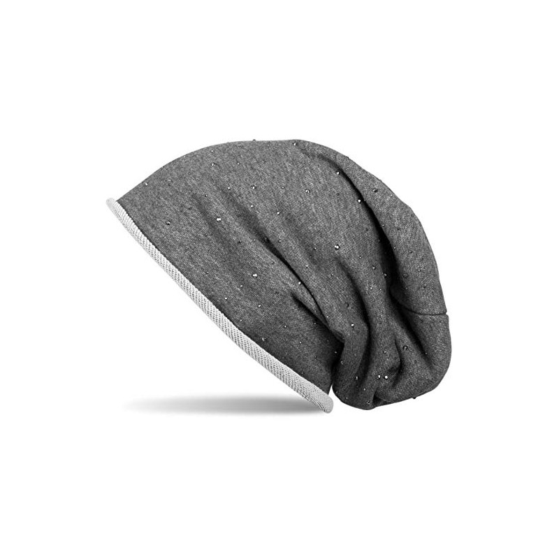 styleBREAKER classic beanie hat with rhinestone studs application, and rolled