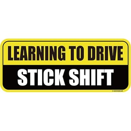 GEEKBEAR Learning to Drive Stick Shift Car Magnet - Colorful, Reflective, Weather-Resistant - Rectangular 8.7 x 3.5 in (Yellow/Black)