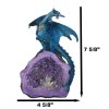 Armored Blue Dragon On Purple Quartz Faux Geode Crystal Cavern