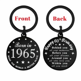 60th Birthday Gifts for Women Men 1965-60 Year Old Birthday Keychain for Female Male Her Him