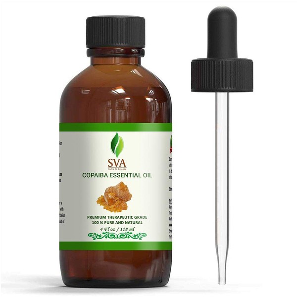 SVA Organics Copaiba Essential Oil 4 Oz 100% Pure Natural Premium Therapeutic Grade with Dropper for Diffuser, Aromatherapy, Skin Care, Hair & Massage