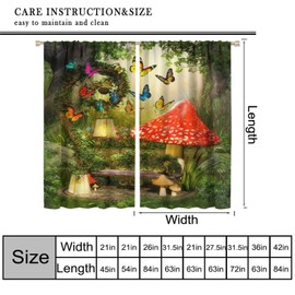 Cortinas opacas de bosque de hongos encantados para niños, 3D Fantasy Fairytale Wonderland Mysterious Green Flower Champiñones, cortinas de ventana para casa de niños, niñas, cuarto de estar, 72 x 63