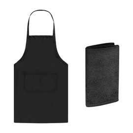 USHXVG 1 Piece Kitchen Halter Neck Apron, 1 Piece Cleaning Cloth, Chef Cooking Apron, Baker'S Apron, Apron For Home Ladies And Men, Suitable For Bbq, Home Cooking, Chef (Black)