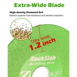 ZORUNNA 4.5 Inch Rock Slab Grinding Disc, 1.2'' Diamond Ultra Width Glass Cutting Disc(7/8'' Arbor), 2 Pcs Tile Blade, 45° Chamfer Rock Slab Flat Grinding Cutting Piece for Marble Glass Edge Trimming.