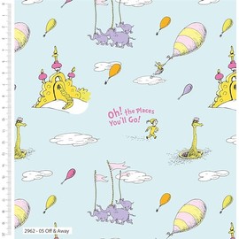 Dr Seuss-Cotton Printed Fabric 44'' Wide 100% Cotton Children's Craft Fabric Ideal for Crafts, Quilting, Sewing, Dressmaking, Bunting (Off & Way, 1 Metre Pre-Cut)