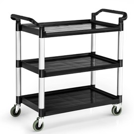 IRONMAX Rolling Service Cart with Wheels, 3 Tier Heavy Duty Utility Cart with 495 LBS Loading Capacity, Plastic Push Cart for Kitchen, Restaurant, Office, Warehouse, Garage