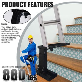 Ladder Leveler Pro, for Extension Ladders and Single, Ladder Leveler for Stairs, Adjustable Length 20 "-29.6" and Height Range 10.5 "-17.7" Heavy Duty Ladders Lifter Stabilizer Platform