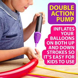 200 Twisting Balloons with Double Action Hand Pump for sculpting animals. Premium Quality.