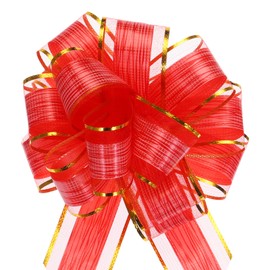 sourcing map 5pcs 7 Inch Large Pull Bow Gift Wrapping Bows Ribbon Organza Bows Red for Wedding Baskets Presents Christmas Party