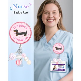 Besoar Nurse Badge Reel Retractable - Cute Dachshund Badge Reel Nursing, Beadable Badge Holder with Alligator Clip, Office Medical Worker Pediatric Student Nurse ID Badge Clip Accessories Gifts