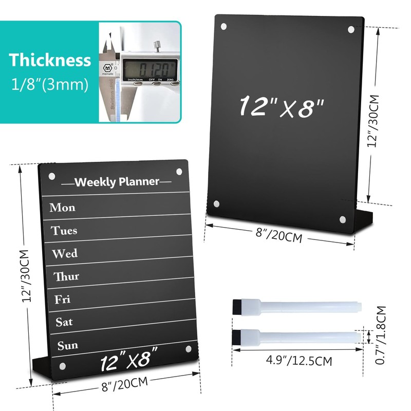 2PCS Black Acrylic Weekly Dry Erase Board with Stand for