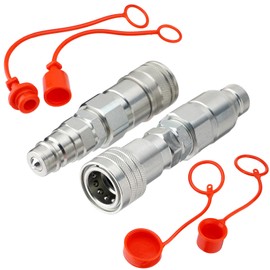 Racewill 1/2" Flat Face ISO 16028 to Ag ISO 5675 Pioneer Style Hydraulic Quick Connect Coupler, Skid Steer Hydraulic Coupling Adapter w/Dust Cap