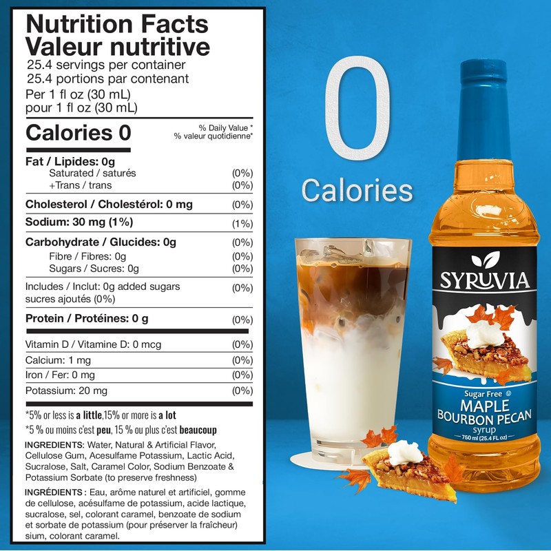 Syruvia Sugar Free Coffee Syrup, Maple Bourbon Pecan Flavored Syrup