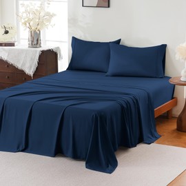 ChicView Full Sheet Set, Breathable Cooling Microfiber Sheet Set, Deep Pockets Up to 16", Easy Care Bed Sheet and Pillowcase (Full, Navy Blue)